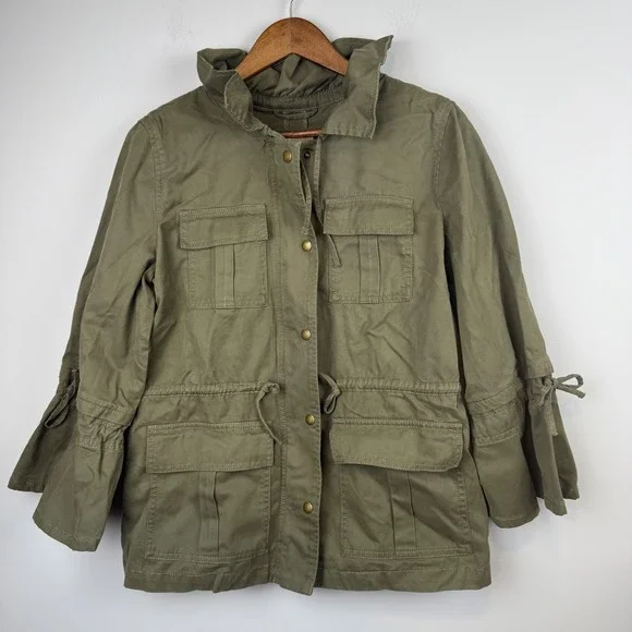 Banana Republic Olivia Palermo Jacket Women Olive Green Excellent Utility Cargo - Picture 2 of 13